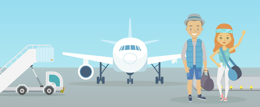 People getting on the plane at the airport created in flat design - ASAPtickets travel blog