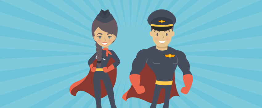 Flight attendants as superheroes in flat design - ASAPtickets travel blog