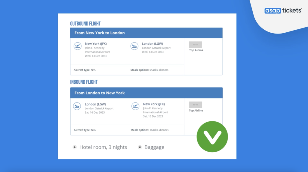 ASAP Tickets trip confirmation form 