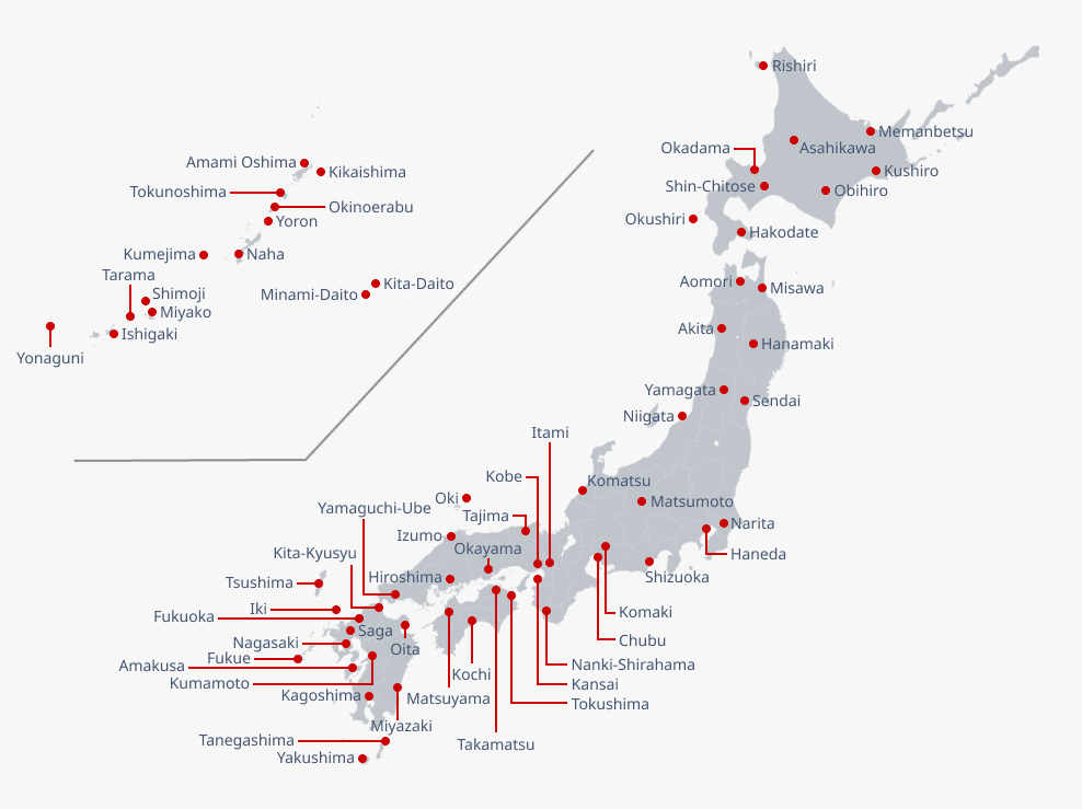 Japan Airlines offers over 60 destinations in Japan.