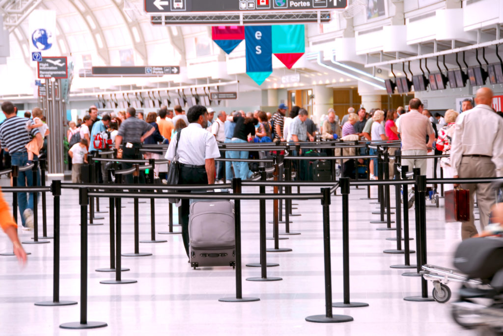 A busy airport will have longer lines, so arrive a bit earlier