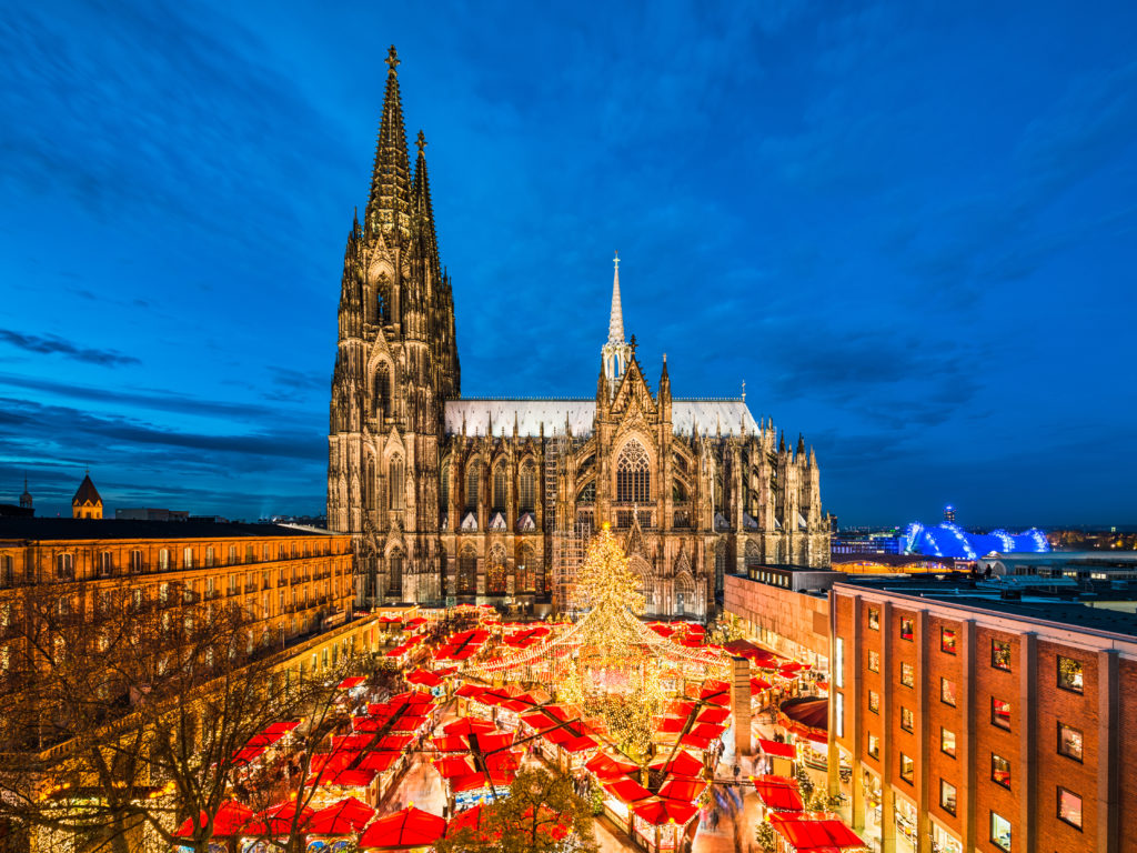 The Christmas Market in Cologne (Koln) is by the city's spectacular cathedral.