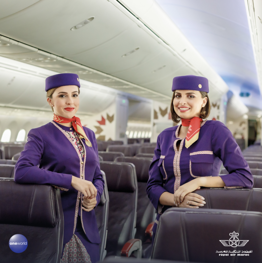 Enjoy Royal Air Maroc's hospitality with attendants greeting you with smiles